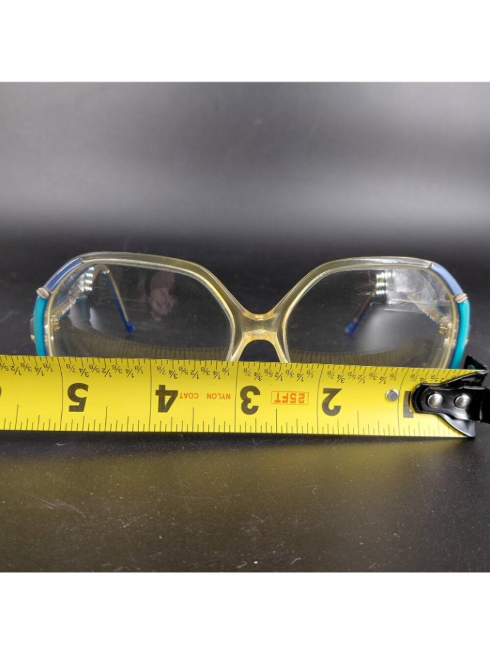 Vintage Rainbow Eye Glasses 80s Blue Yellow Oversized Butterfly Clear Retro M23 - Picture 13 of 16
